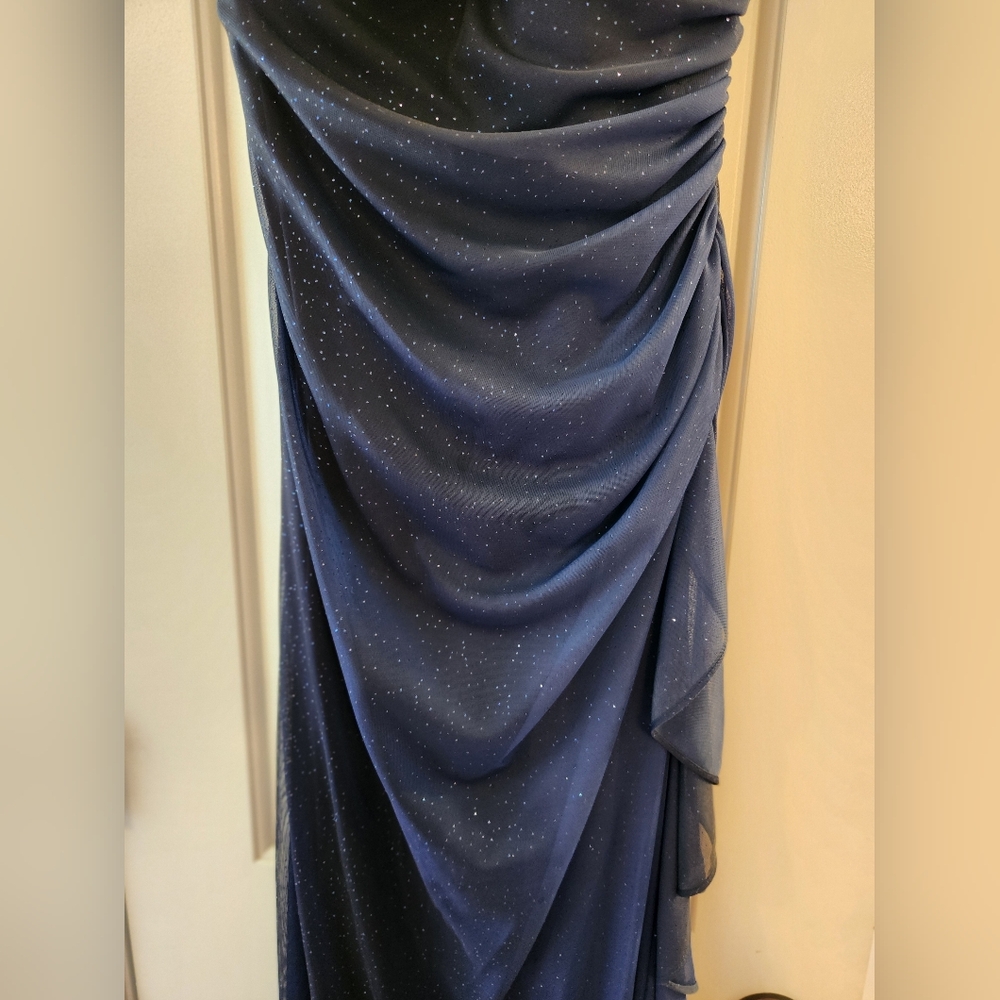 Navy Sparkle Halter Evening Dress - Picture 4 of 8